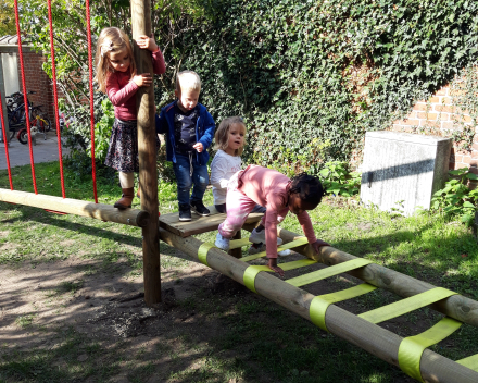 Spelen op het nieuwe apen parcours.