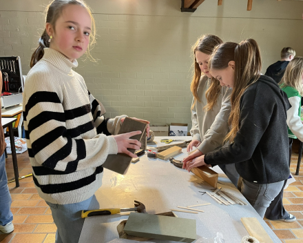 Les techniek: vogelvoederhuisje in elkaar steken.